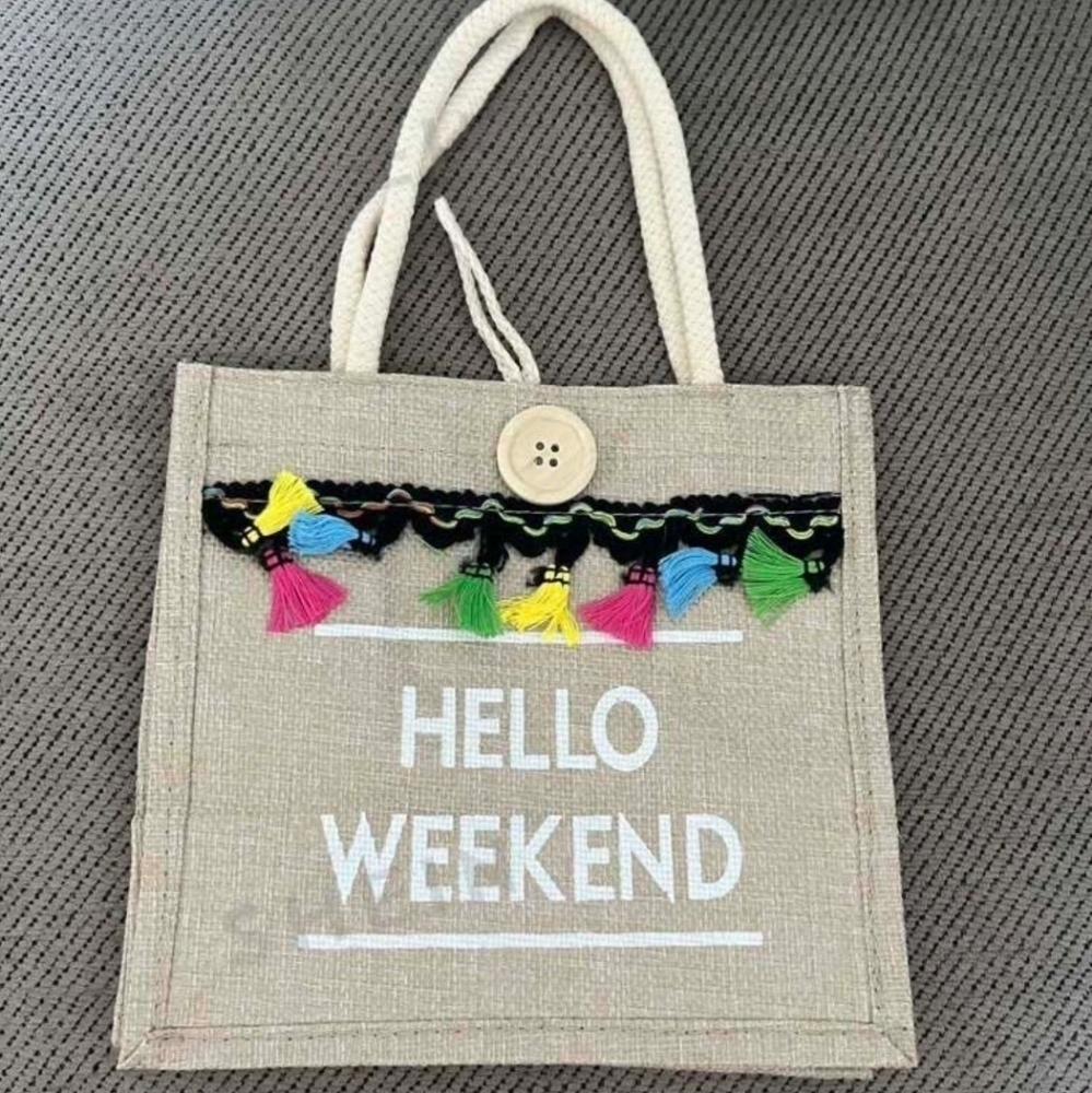 Hello week end mini‎ lenin tote summer beach purse hand bag  for women or kids